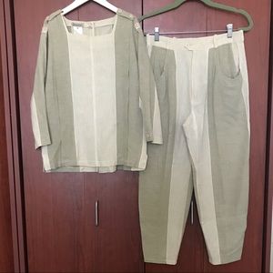 Vintage Lasserre Linen 2 Piece Set Shirt and Pants